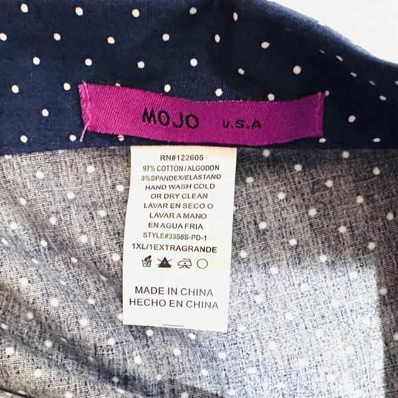 MOJO Women Short Sleeve Button Down Collared Polka Dots Blue/White Shirt Size 1X - Picture 11 of 11